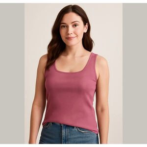 Ann Taylor Petite Ribbed Square Neck Sweater Shell Tank Top Terracotta Sz LP